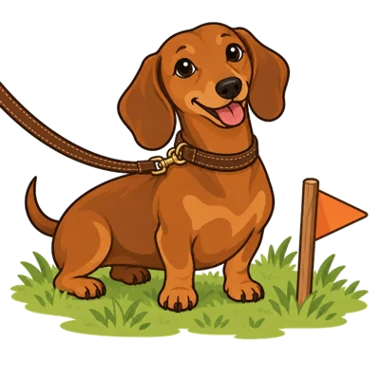 Illustration of a Dachshund outside at its potty spot